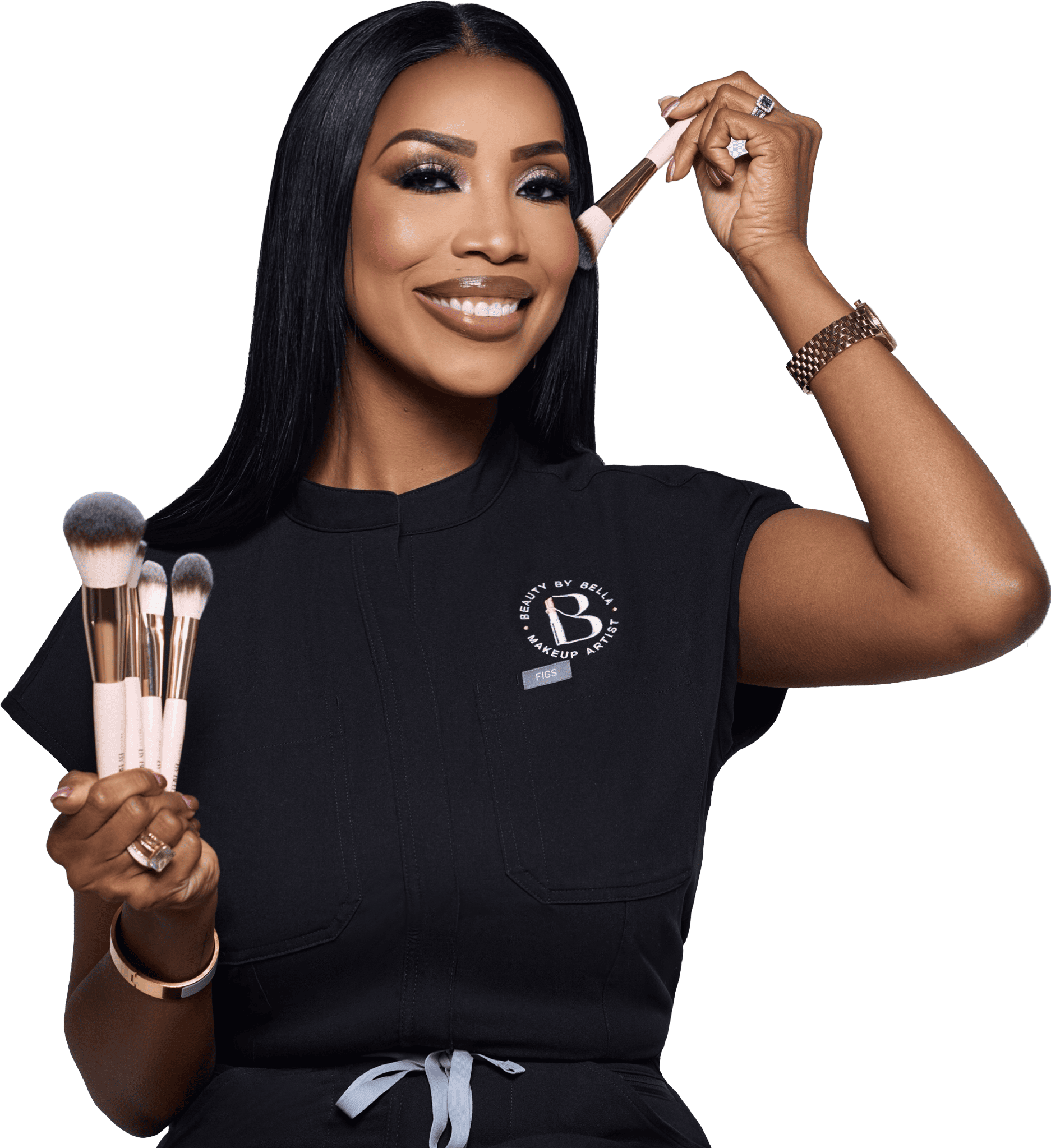 Professional makeup artist holding luxury beauty brushes - Beauty by Bella